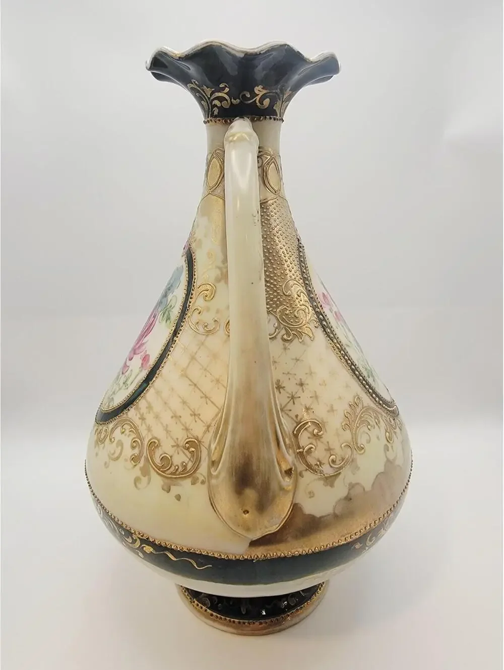Hand-painted Nippon Gilt Moriage Porcelain Vase Pink Peony - Picture 4 of 6